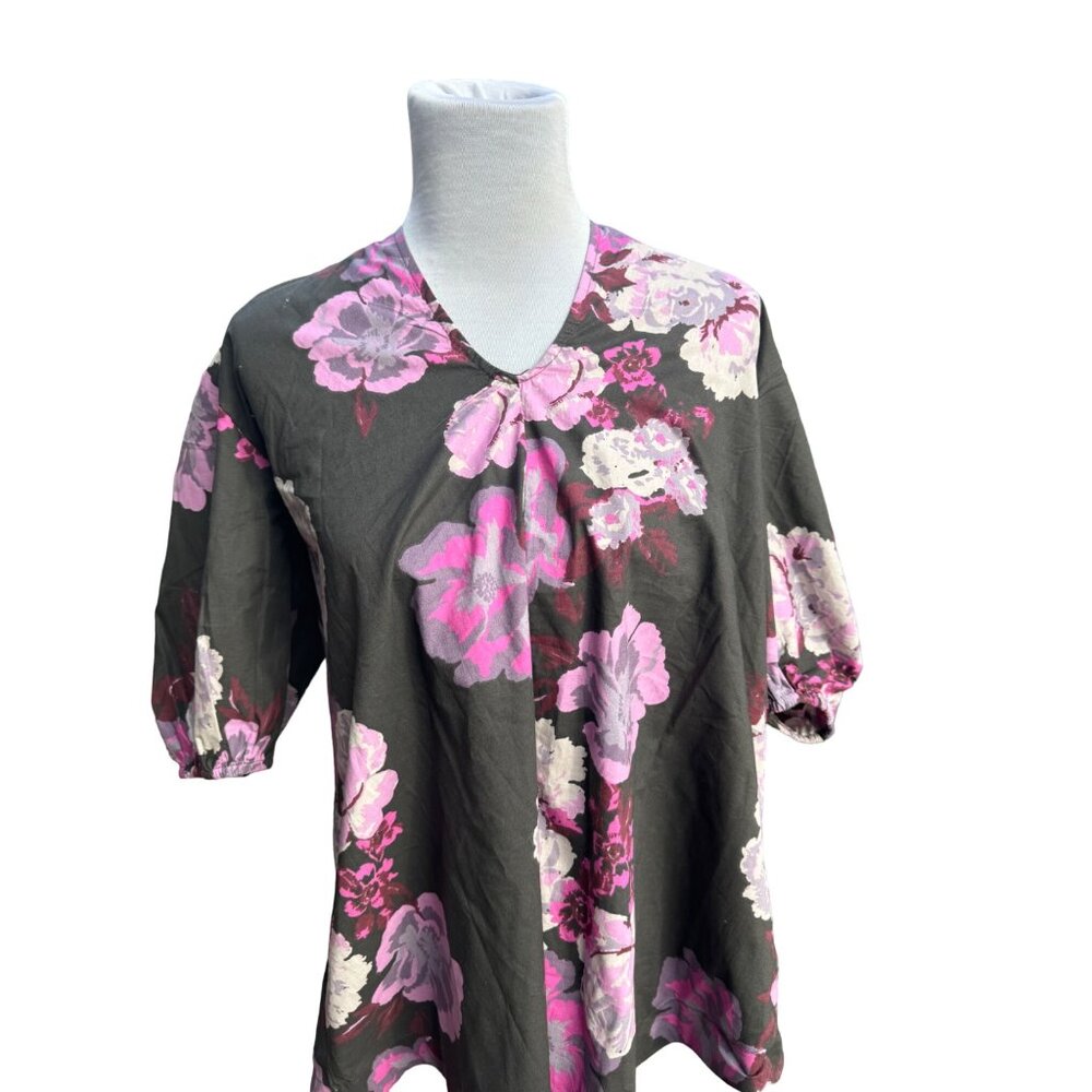 New Free People Shirt Small Maye Floral Puff Sleeve Cotton Poplin Tunic Top - Picture 4 of 7